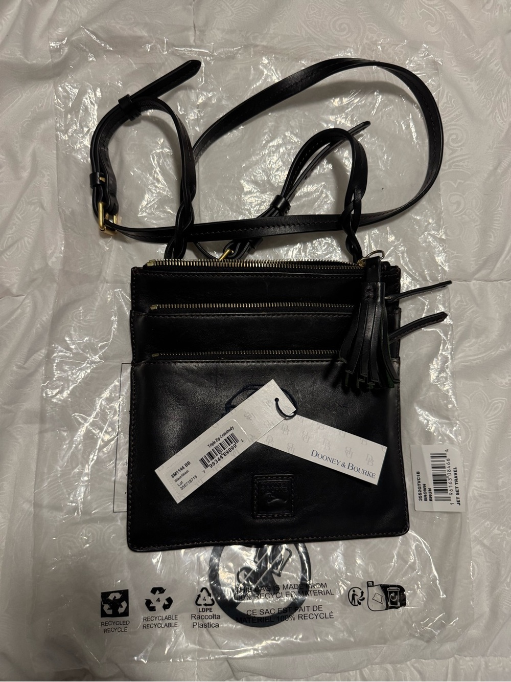Dooney & Bourke Black Leather Crossbody with Tassel Zipper Pulls